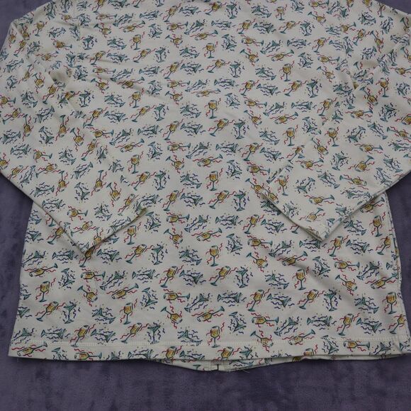 Euro Joy Shirt Womens M Ivory Long Sleeve High Neck Full Zip Print Blouse - Picture 13 of 16